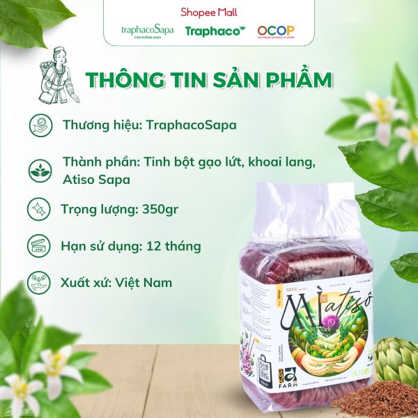  Mỳ Atiso Gạo Lứt TRAPHACOSAPA Giàu Dinh Dưỡng Chế Biến Mỳ Trộn 350gr 