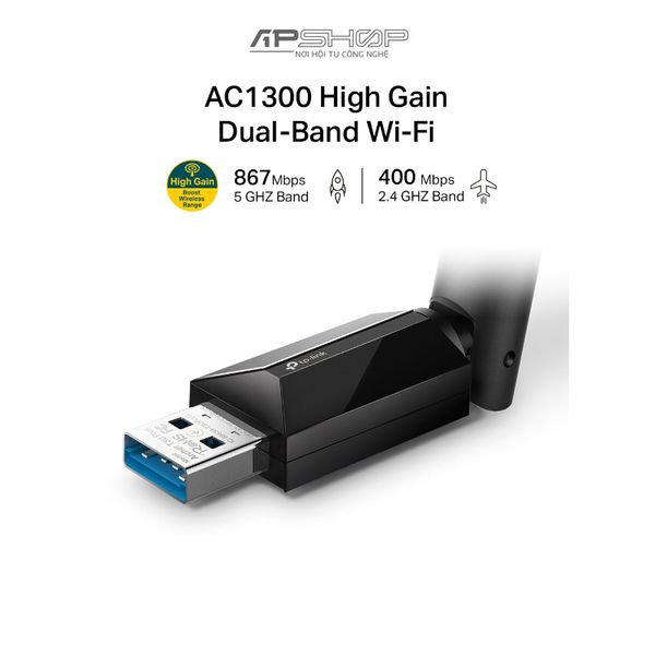 Bộ Chuyển Đổi WiFi USB TP Link Archer T3U Plus Băng Tần Kép Độ Lợi Cao AC1300