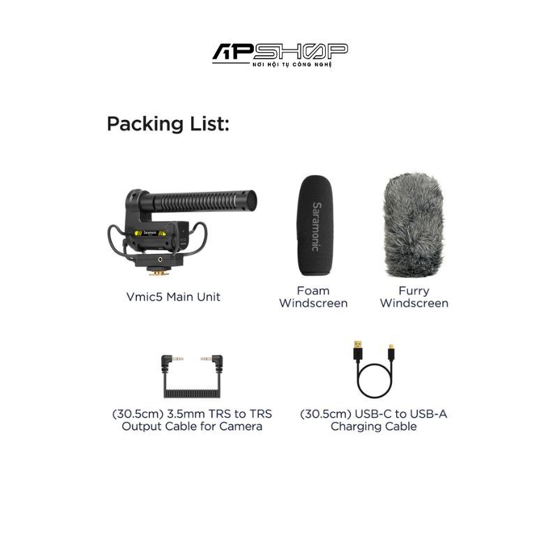 Micro Saramonic thu âm Shotgun Super-Cardioid cho máy ảnh/máy quay Vmic5