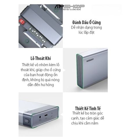 Box đọc ổ cứng 2.5 Dual Ugreen 80857 USB C 3.1 Gen 2, dung lượng SSD 2x 6TB