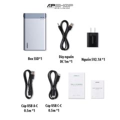 Box đọc ổ cứng 2.5 Dual Ugreen 80857 USB C 3.1 Gen 2, dung lượng SSD 2x 6TB.
