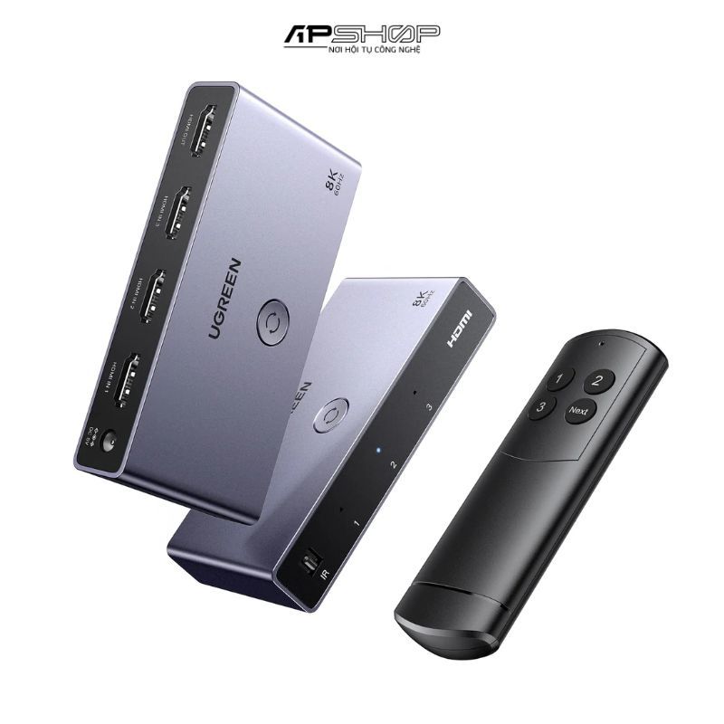 Bộ gộp HDMI 2.1 3 vào 1 ra Ugreen 15604, Hỗ trợ 8K60Hz, 4K144Hz 3D HDR CEC Dolby HDCP 2.3 Tương thích với PS4/PS5 Fire Stick Xbox Roku Apple TV