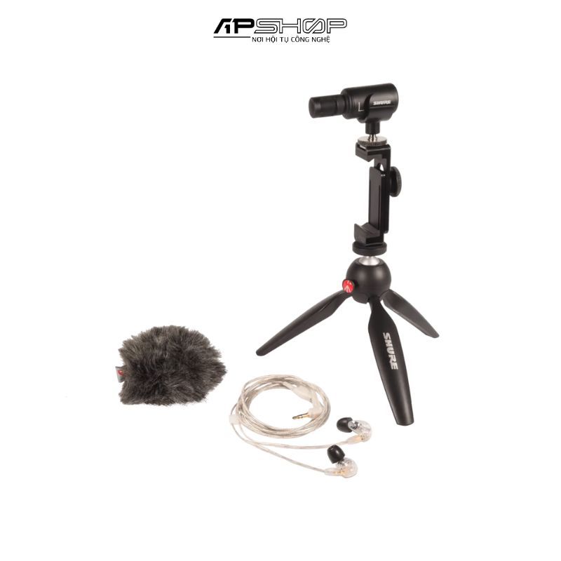 Bộ micro thu âm condenser stereo Shure MV88+ kèm tai nghe Shure SE215 và chân tripod để bàn