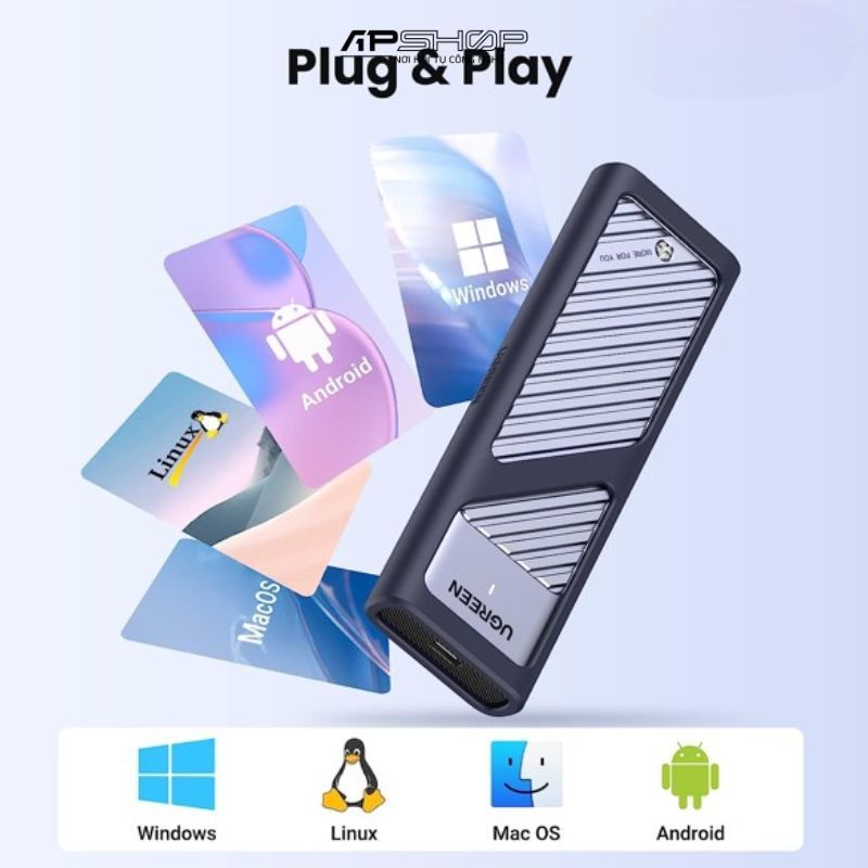 Box ổ cứng SSD M.2 NVMe USB 3.2 10Gbps Ugreen 15511, Hỗ trợ 4TB, UASP Trim cho M-Key và M&B Key 2230224222602280