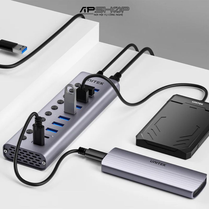 Hub USB UNITEK 10 Port 8 USB A and 2 USB C | Có nguồn phụ | H1315B01-EU