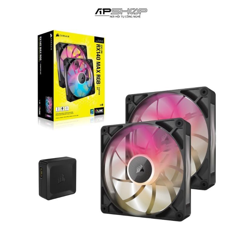 Bộ 2 quạt máy tính Corsair iCUE LINK RX140 RGB MAX Black