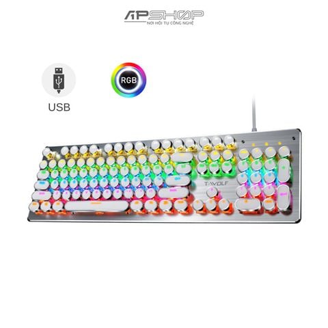 Bàn phím cơ có dây T-Wolf T75 104 key | Phím tròn | Có led | Màu trắng | Chính hãng