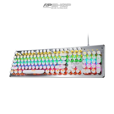 Bàn phím cơ có dây T-Wolf T75 104 key | Phím tròn | Có led | Màu trắng | Chính hãng