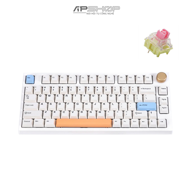 Bàn phím Keydous NJ80 AP White Case Brass Plate 3 Mode Bluetooth + Wireless | Chính hãng