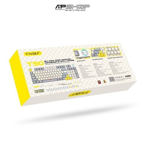 Bàn phím cơ có dây T-Wolf T50 97 key | Có led | Màu trắng xám | Chính hãng
