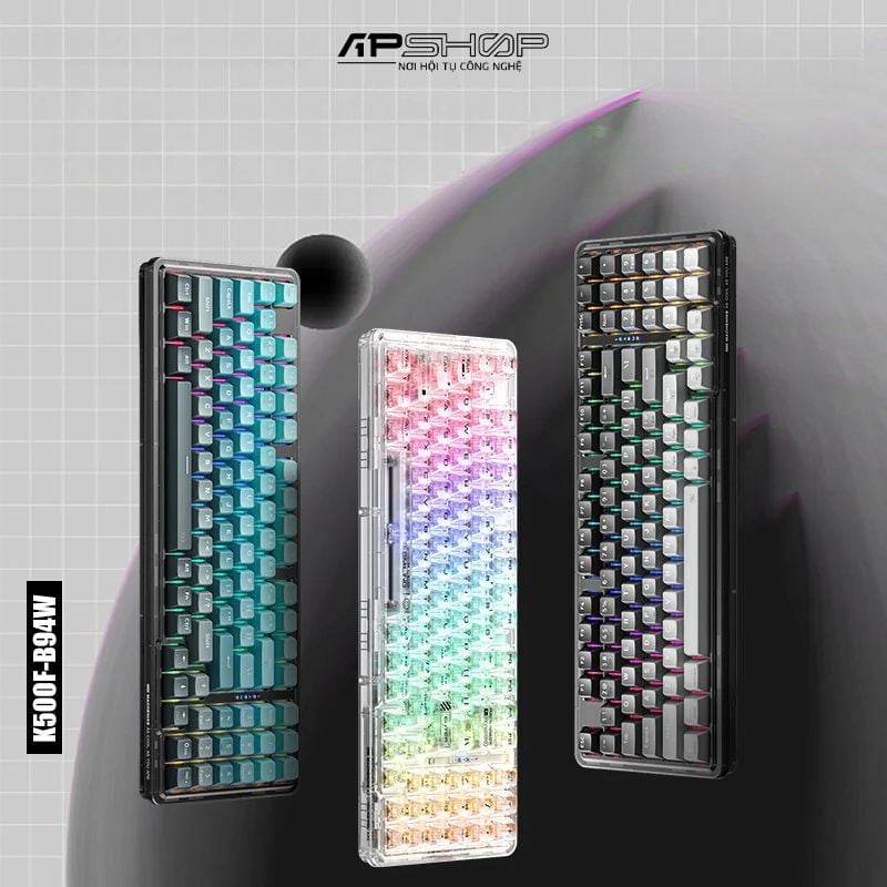 Bàn phím Machenike K500F-B94W RGB | 3 Mode | Hotswap 3-5 Pin | White Transparent