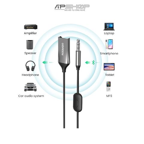 Bộ nhận Bluetooth UGREEN 5.0 dùng cho loa hay trên xe hơi CM309 | Chính hãng
