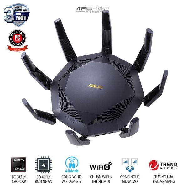 Bộ Phát Wifi Asus AX6000 Wifi 6 AiMesh 360 Wifi Mesh 2 Băng Tần - Hàng chính hãng