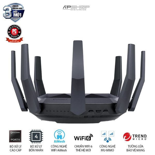 Bộ Phát Wifi Asus AX6000 Wifi 6 AiMesh 360 Wifi Mesh 2 Băng Tần - Hàng chính hãng