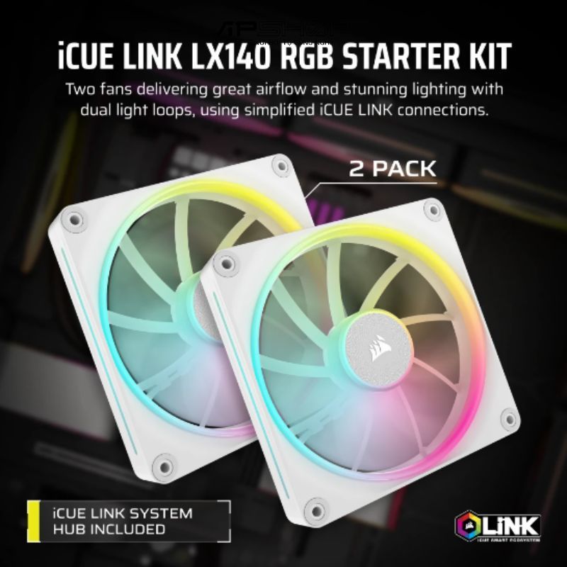 Bộ 2 Quạt Corsair iCUE LINK LX140 RGB White