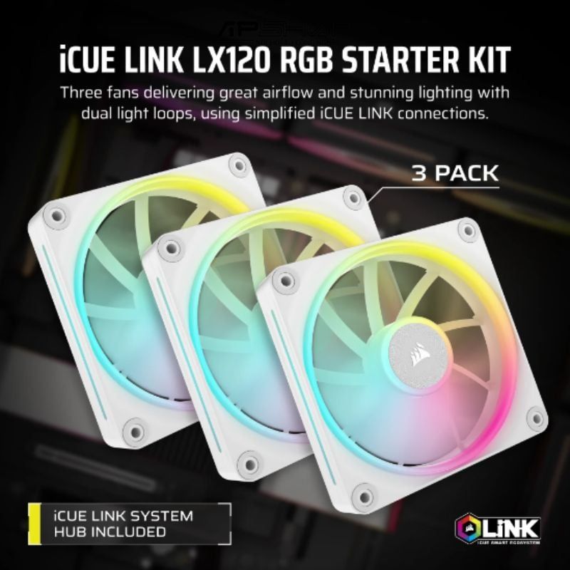 Bộ 3 Quạt Corsair iCUE LINK LX120 RGB White
