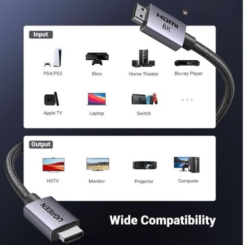 Cáp HDMI 2.1 dài 3M Ugreen 25911 HD171, 48Gbps 8K@60Hz 4K@240Hz, HDCP 2.2&2.3, eARC HDR