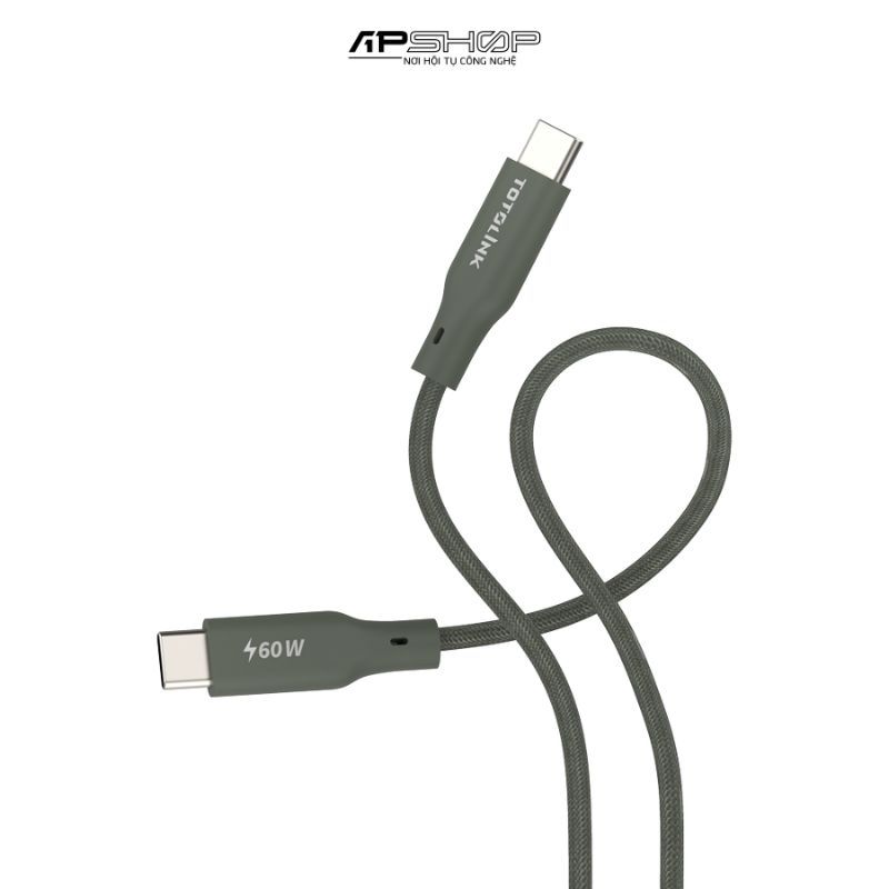 Cáp sạc nhanh 60W ToToLink T602CC | Bọc dù USB C to USB C 2M