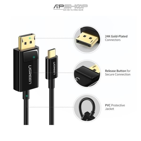 Cáp Chuyển USB Type C to Displayport Cao Cấp 4K Dài Ugreen