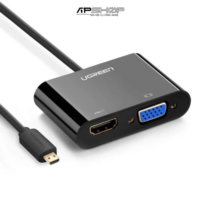 Cáp chuyển đổi Micro HDMI ra VGA và HDMI Ugreen 30355 (Màu Đen)