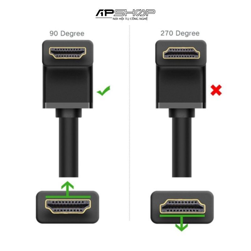 Cáp HDMI 1.4 Đầu Bẻ Góc Vuông Cao Cấp Ugreen 10172 (Bẻ Xuống)