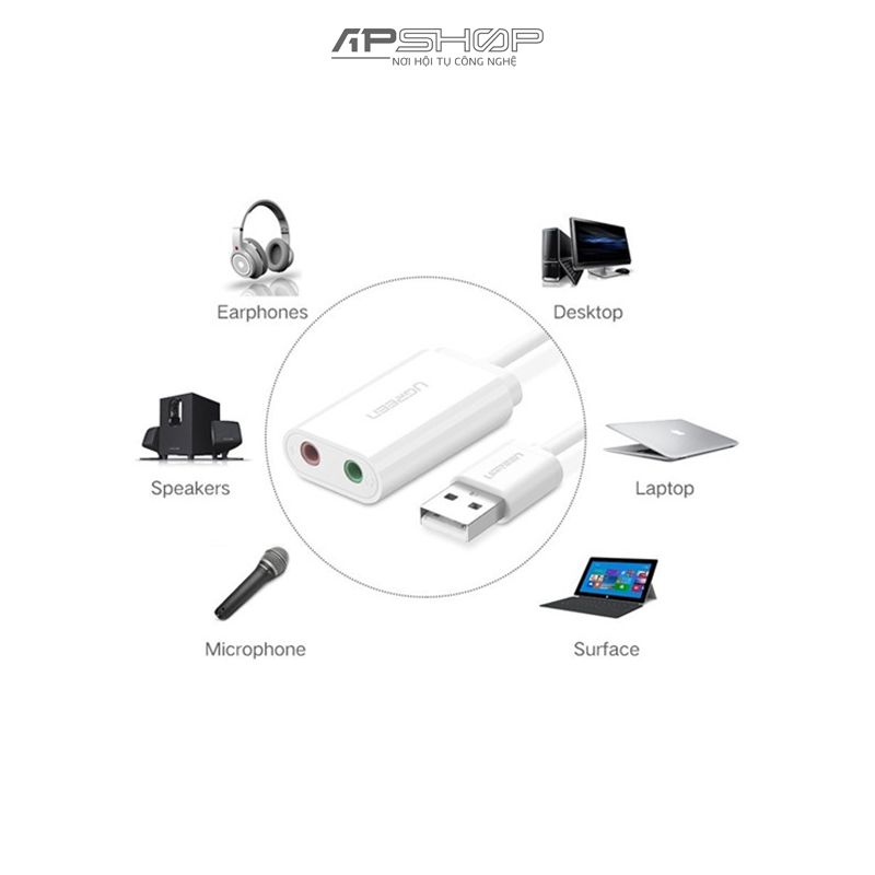 Card sound USB 2.0 to 3.5mm Ugreen 30143 | Chính hãng