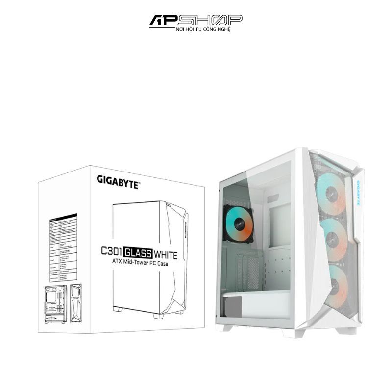 Case Gigabyte C301 Glass White | GB-C301GW TYPE-C