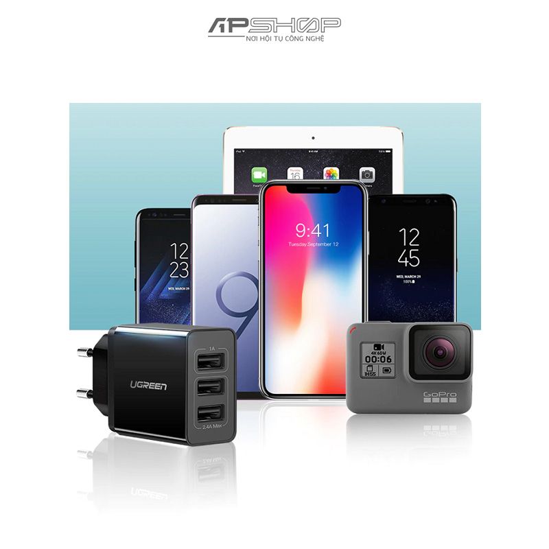 Cốc Sạc UGREEN 3-Port USB Charger 5V/3.1A (Black) 50816