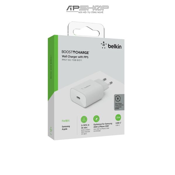 Củ sạc nhanh Belkin 25W USB-C PD Wall Charger V2 | Chính hãng