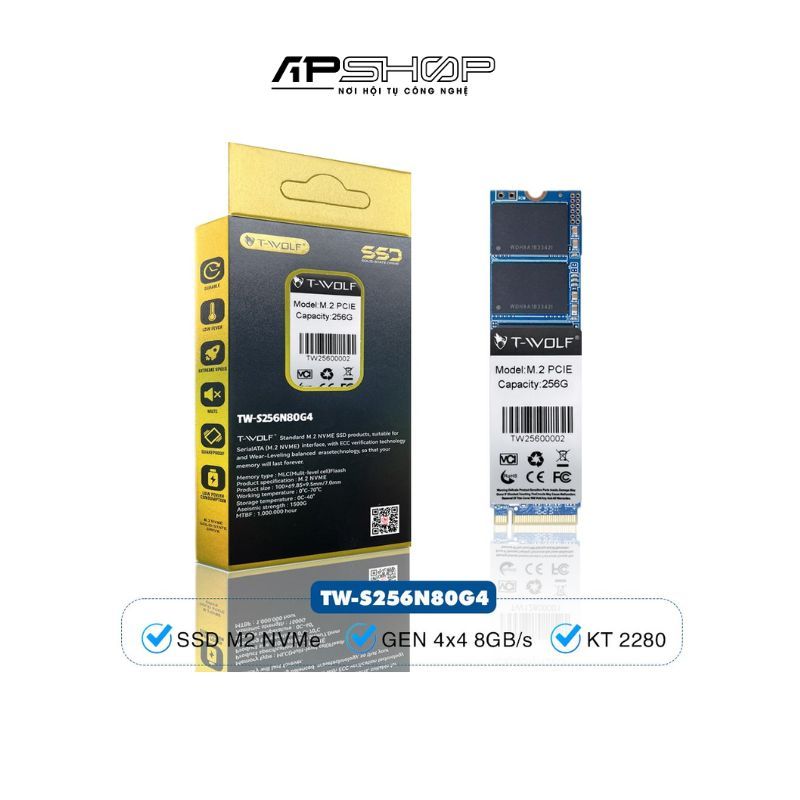 Ổ cứng SSD M2 TWolf TW S256N80G4 NVME 256GB 2280 Pcie Gen 4x4 8gb/S