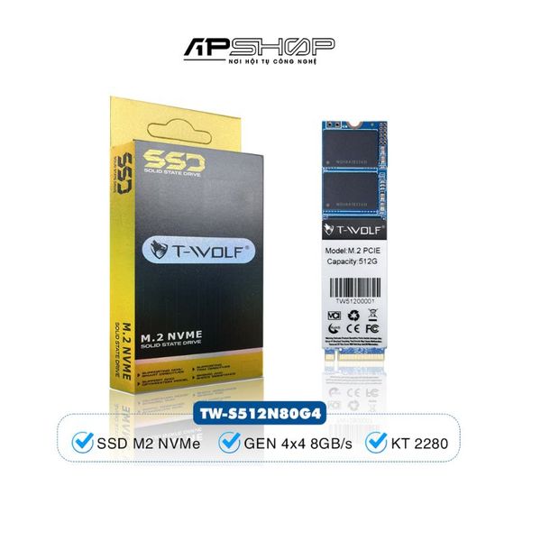 Ổ cứng SSD M2 T-Wolf TW S512N80G4 NVME 512GB | 2280 Pcie Gen 4x4 8gb/S