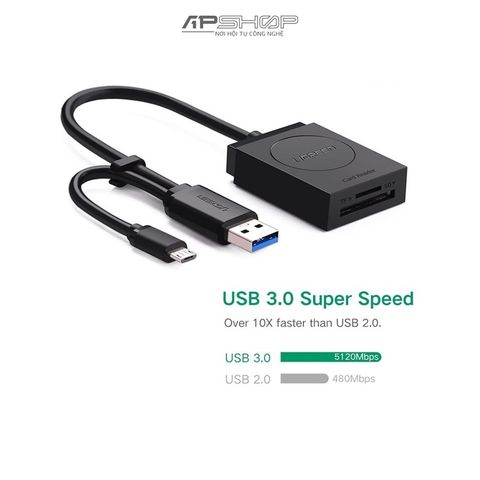 Đầu đọc thẻ nhớ USB 3.0 to TF+SD Card reader Black ABS CR127