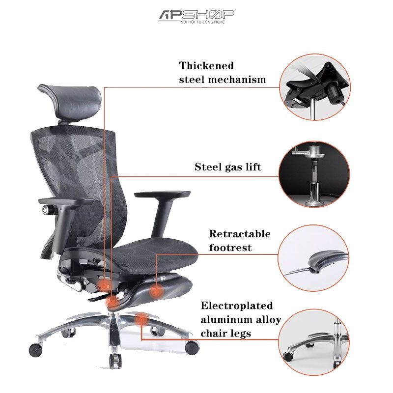 Ghế Công Thái Học Sihoo V1 + Kê chân Ergonomic | Chính hãng