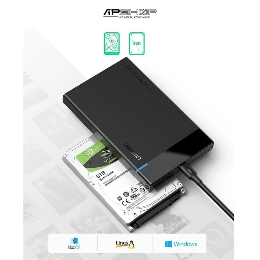 Hộp Đựng Ổ Cứng 2,5″ SATA SSD/HDD USB-C 3.1 Hỗ trợ 6TB Ugreen 50743
