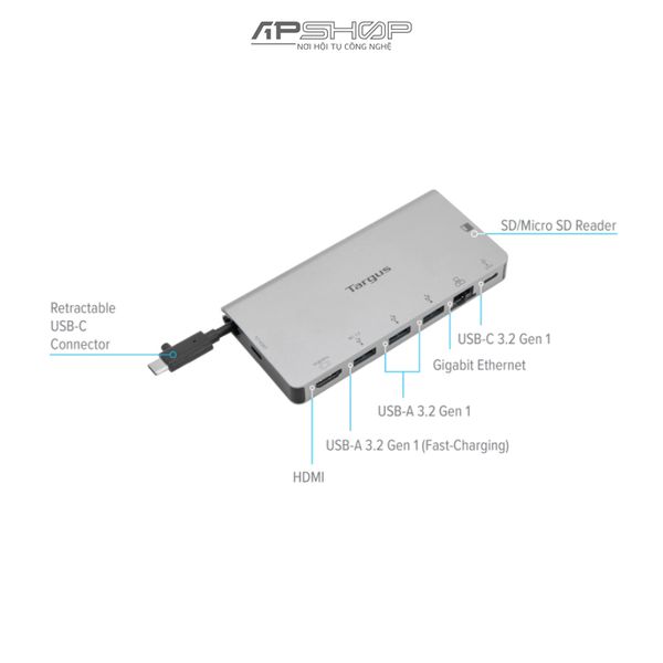 Hub USB-C DP Alt Mode Single Video 4K HDMI Docking Station with Card Reader, 100W PD Pass-Thru, and Removable USB-C Cable Targus