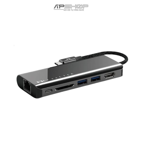 HUB chuyển đổi Feeltek HCM006AP2F 6 in 1 | 2 USB A 3.0 | 1 USB C | 1 HDMI 4K 30Hz | 1 cổng đọc thẻ nhớ SD | 1 RJ45