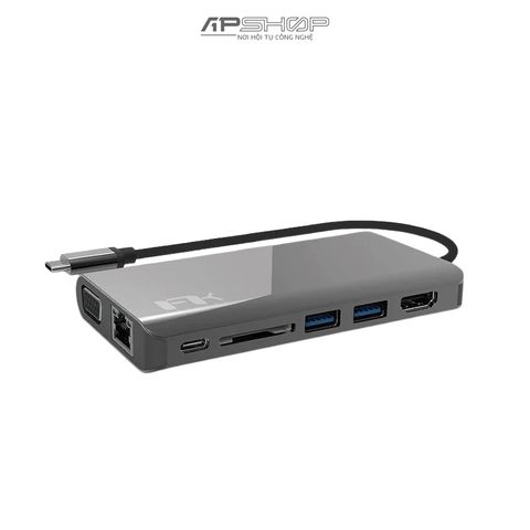HUB chuyển đổi Feeltek UCH008AP2 8 in 1 | 2 USB A 3.0 | 1 USB C | 1 HDMI 4K 30Hz | 1 cổng đọc thẻ nhớ SD | 1 cổng lan RJ45