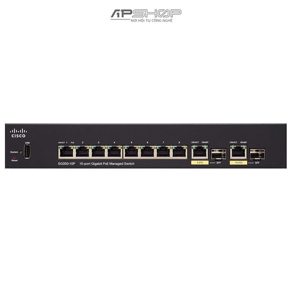 Switch Cisco SG350 8Port Gigabit PoE+ (support 60W PoE Port) with 62W power budget - Hàng chính hãng