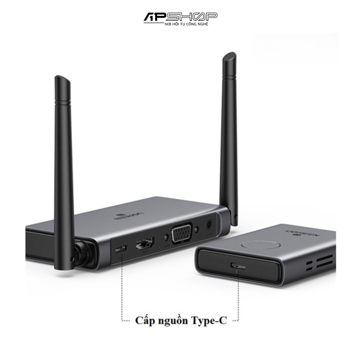 Bộ phát nhận tín hiệu HDMI+VGA không dây 50m 1080p@60hz sóng 5Ghz Ugreen 50633A cao cấp (vỏ nhôm)