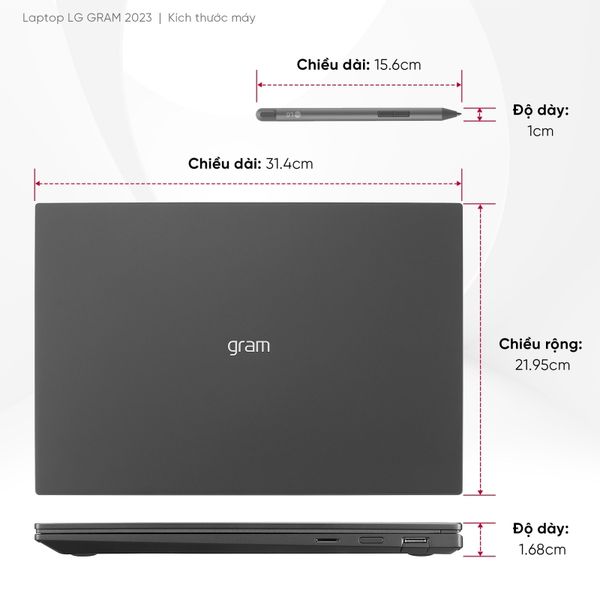 Laptop doanh nhân LG Gram 2023 14T90R | i5 | Ram 16GB | SSD 512GB | Win 11 Home Plus | Black | Chính hãng