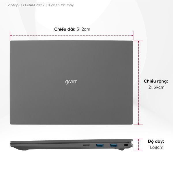 Laptop doanh nhân LG Gram 2023 14Z90R | i5 | Ram 16GB | SSD 256GB | Win 11 Home | Grey | Chính hãng