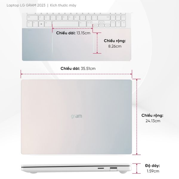 Laptop doanh nhân LG Gram 2023 16Z90RS | i5 | Ram 16GB | SSD 512GB | Win 11 Home Plus | White | Chính hãng