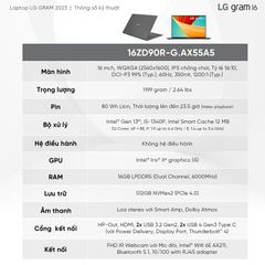 Laptop doanh nhân LG Gram 2023 16ZD90R | i5 | Ram 16GB | SSD 512GB | Non-OS | Black | Chính hãng