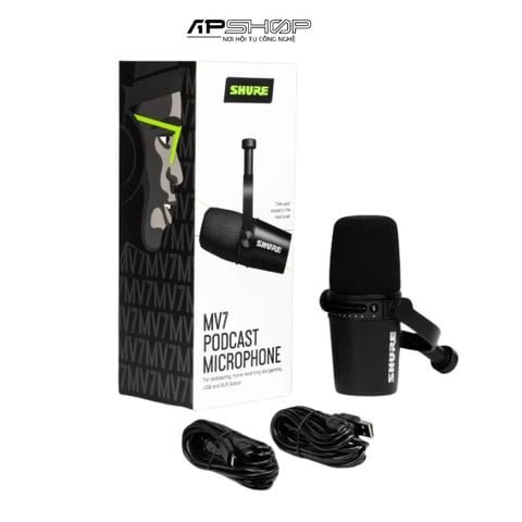 Micro thu âm chuyên podcast cổng USB Shure MV7 màu đen
