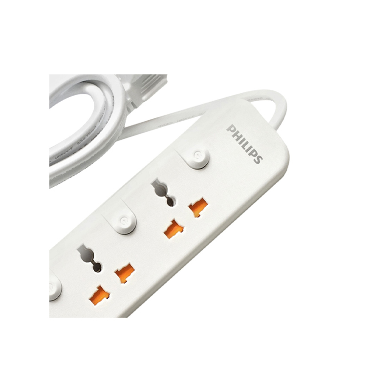 Ổ Cắm Điện Philips SPN6248WB | 3M | 4 ổ cắm 3 chân 2 cổng sạc USB | Công tắc chung