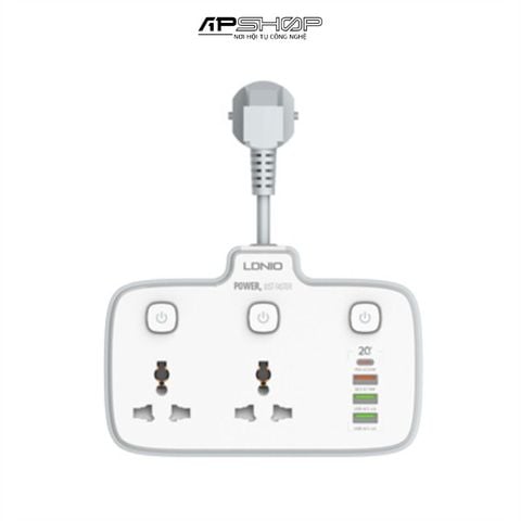 Ổ Cắm Điện Mở Rộng LDNIO SC2413 | 2 Chấu | 3 USB A | 1 USB C
