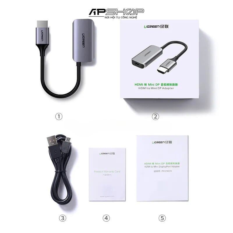 Bộ Chuyển VGA to HDMI Ugreen 40224, độ phân giải FullHD, có Audio 3.5mm