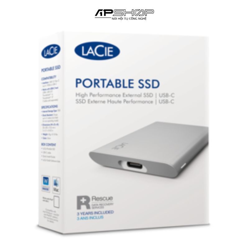 Ổ Cứng Di Động Lacie Portable USB C + Rescue  2.5 SSD