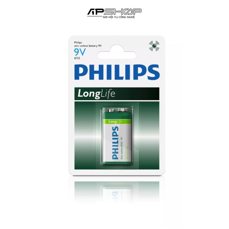Pin Kẽm 9V Philips 6F22L1B | Vỉ 1 viên | Điện thế: 9.0V
