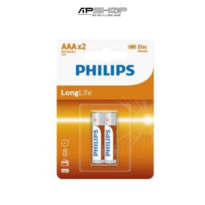 Pin Kẽm AAA Philips R03L2B  Vỉ 2 viên  Điện thế 1.5V